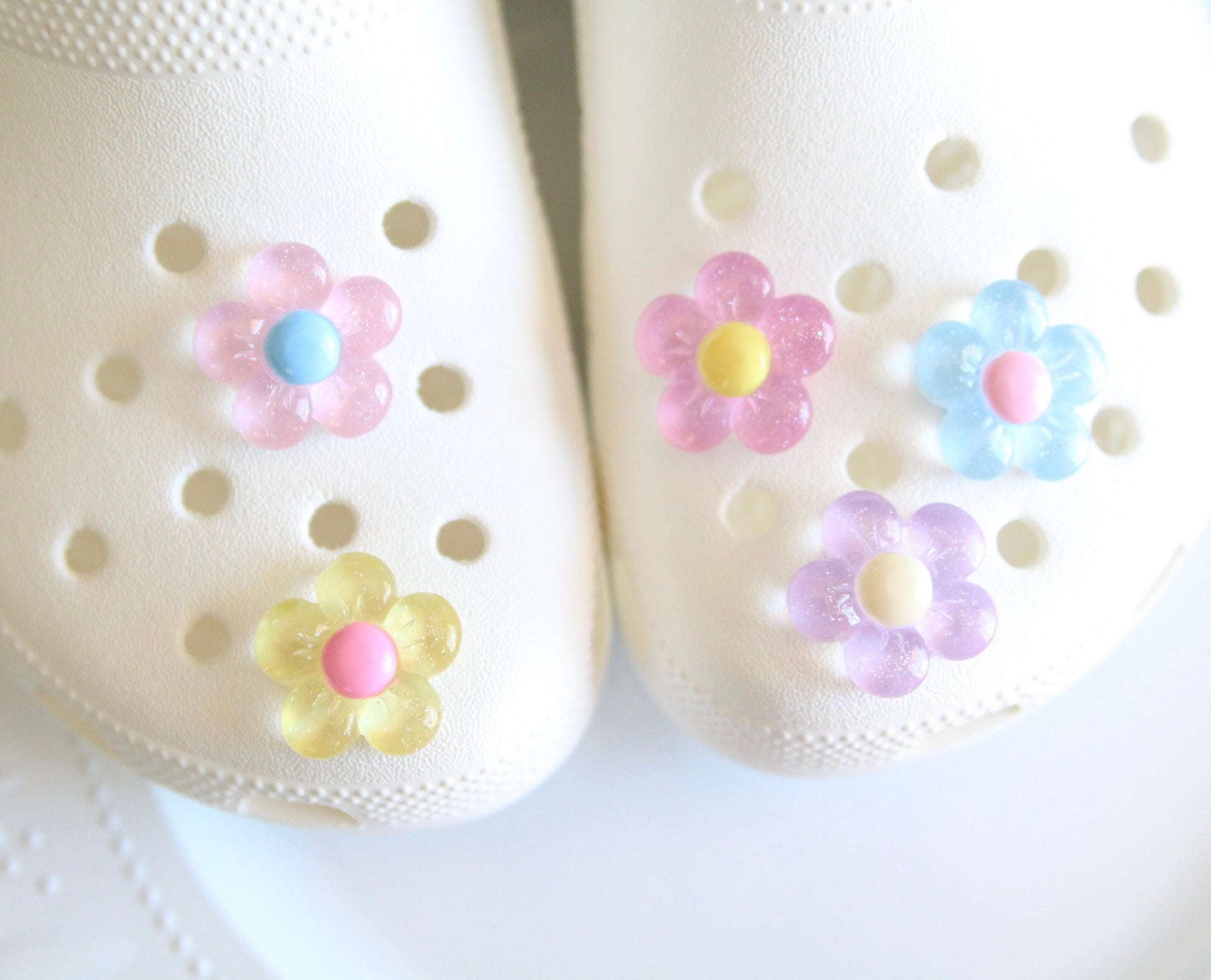 Pastel Glittery Big Flower Shoe Charms