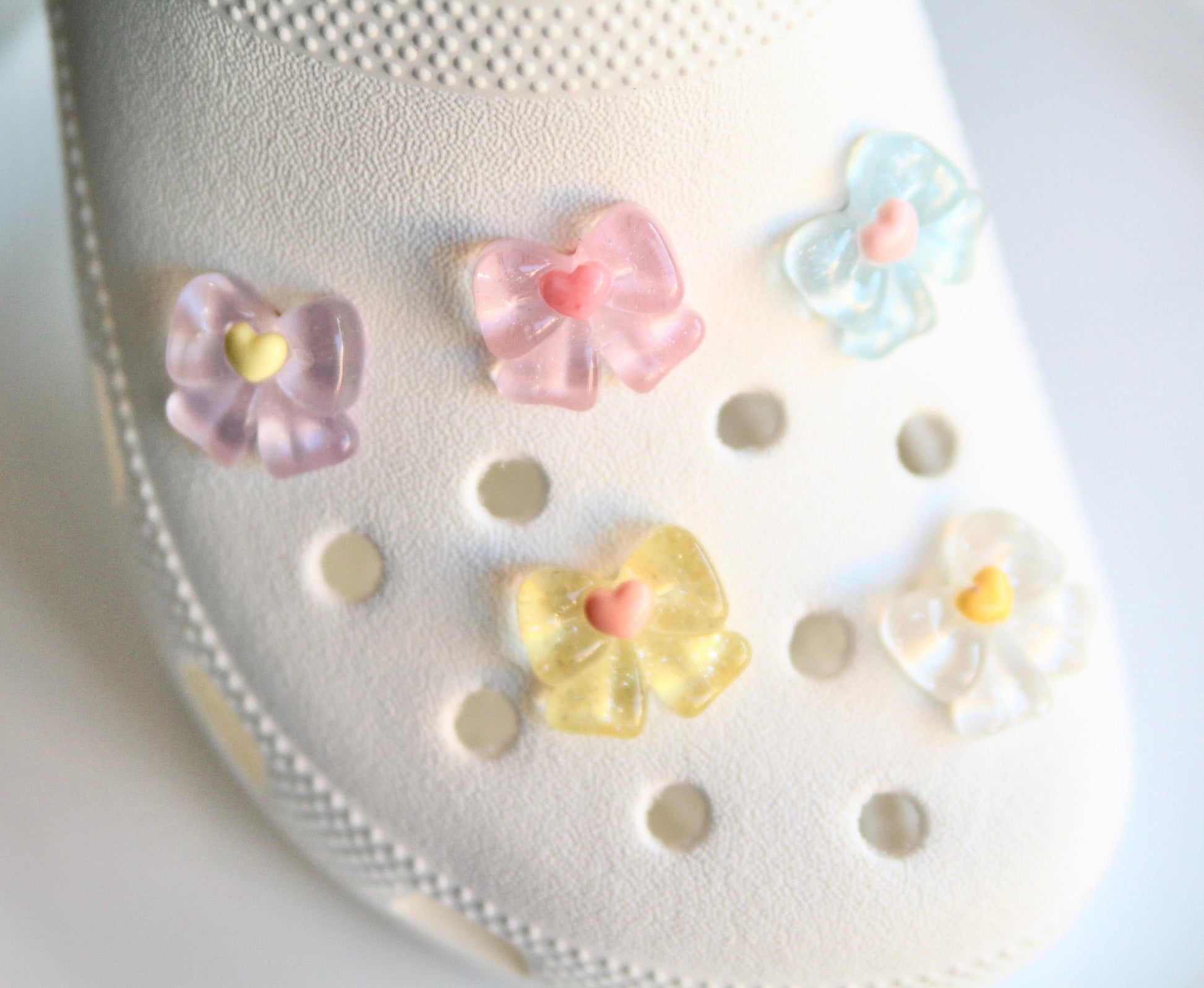 Jelly Bow shoe charms | pastel cute semi glitter