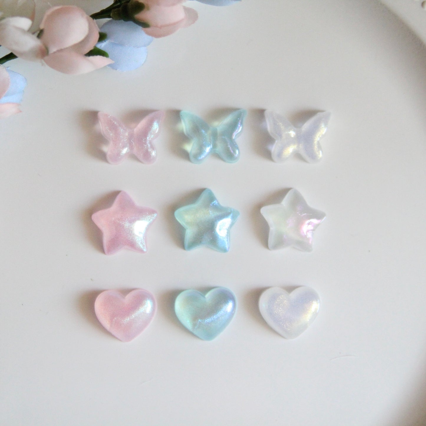 SHIMMERY Heart Butterfly Star Shoe Charms | pink blue white